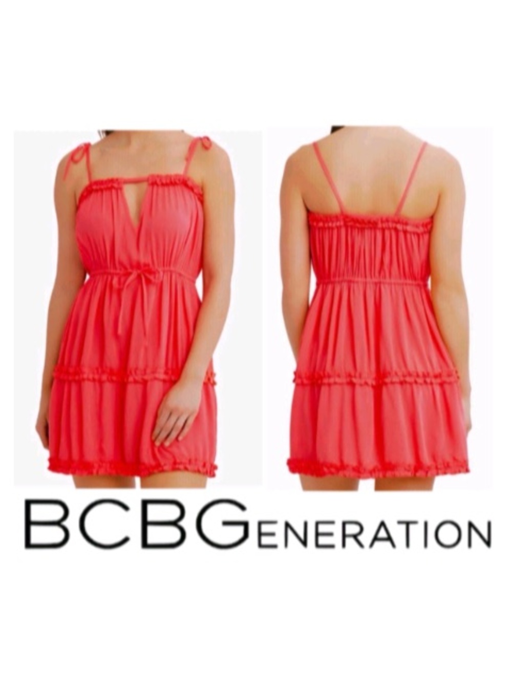 BCBGeneration neon Coral pink frilly summer beach coverup dress